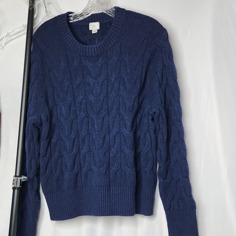 Women's Cable Crewneck Pullover Sweater - A New Day Navy L - Picture 4 of 14